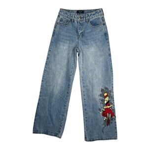 Ed Hardy Y2K Loose Baggy Wide Leg Logo Dagger Heart Embroidered Jeans 24